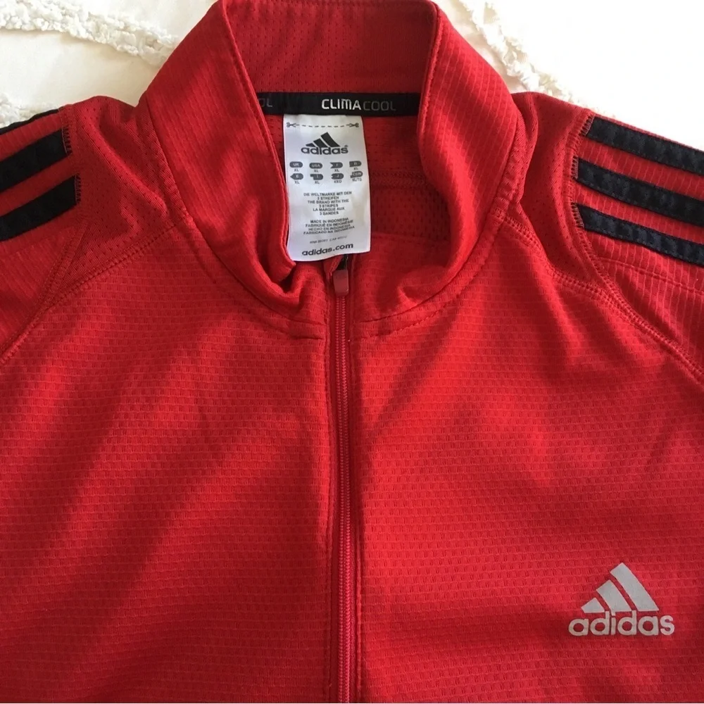 Adidas Red 1/4 Zip Pullover with Black Shoulder Stripes